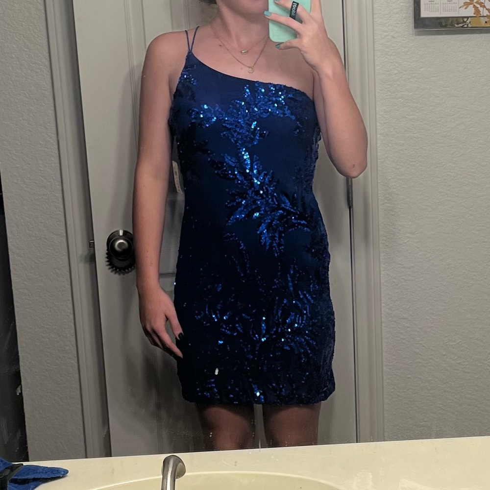 Royal blue Windsor dress, medium, one shoulder